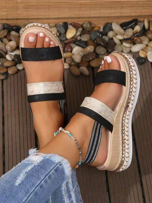 36-42 Sandals One-Strap Thick Sole Buckle Wedge Women's Glossy - Dio Kollections
