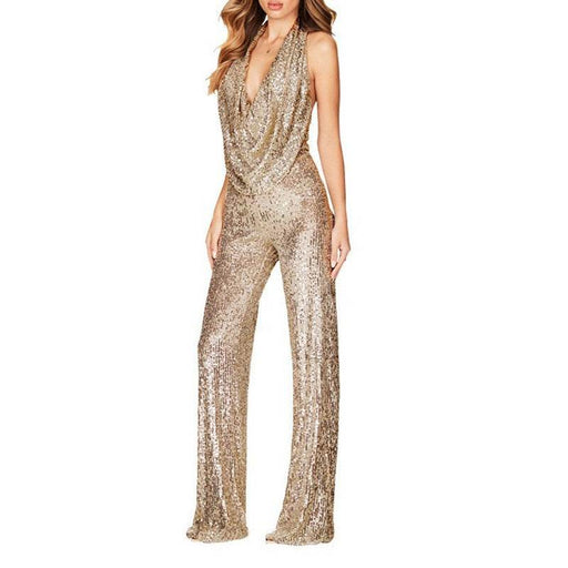 Dio Sleeveless Halter Sequined Women's One Piece Jumpsuit - Dio Kollections