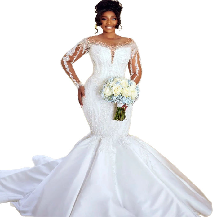 Dio Off-Shoulder Lace Mermaid Long-Sleeve Bridal Wedding Dresses