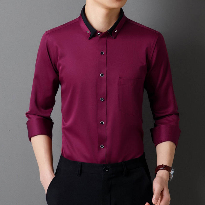 Men's Business Shirt Long Sleeve Non-Iron Four Sided Stretch Drill Buckle Shirt - Dio Kollections