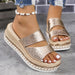 36-42 Sandals One-Strap Thick Sole Buckle Wedge Women's Glossy - Dio Kollections