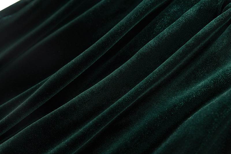 Velvet Beaded Fashion Suit Green Fruit Collar Suit Jacket Lace-up Elastic Wide Leg Pants Two-piece Set - Dio Kollections