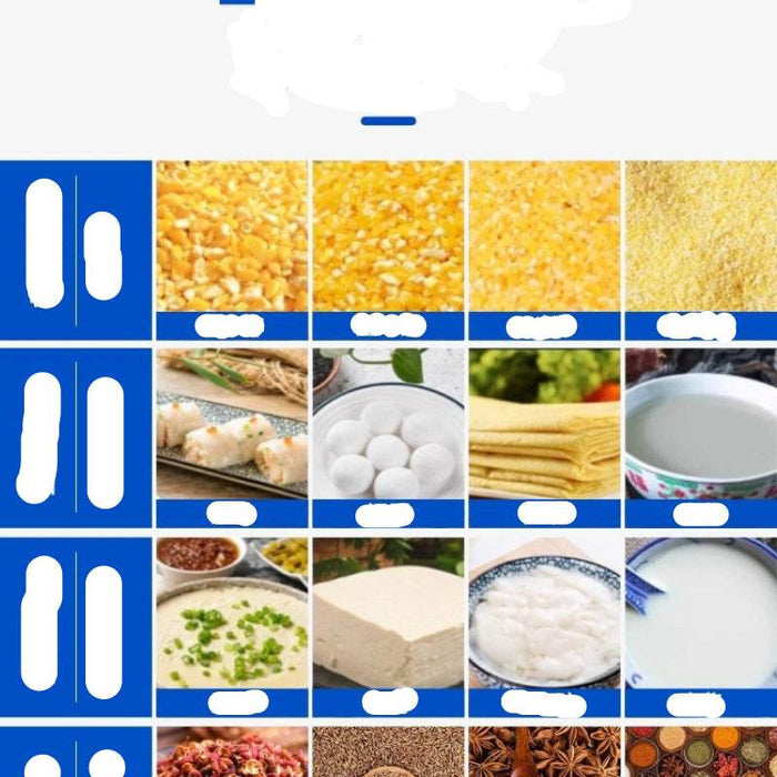 Various food products made from corn and rice with text on a white background