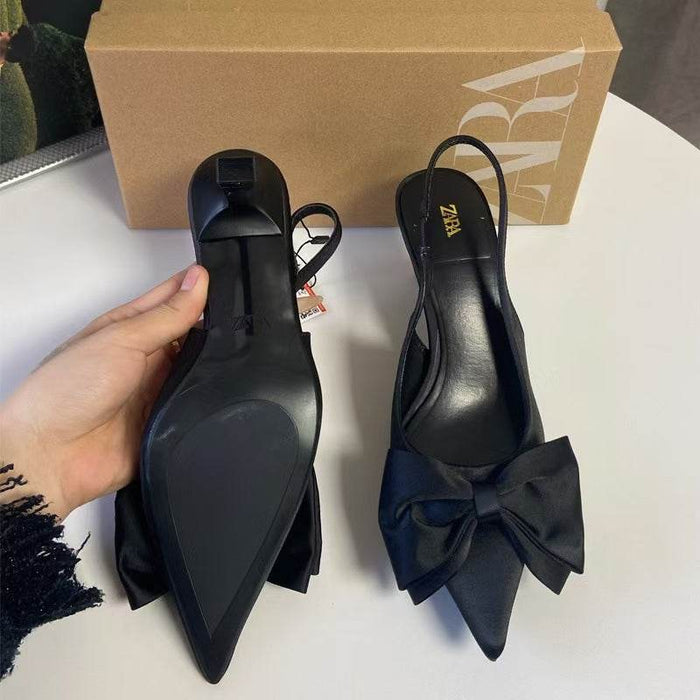 Chic Black Stiletto Heels with Bow Decoration for Women - Dio Kollections