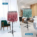 Two stands with ribbons, one labeled 'Office' and the other 'Barber shop', in different settings.