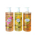 Three bottles of Remix Music shower products on a white background