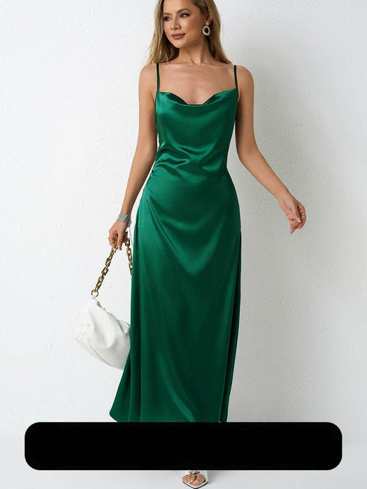 Dio Satin Pleated Sleeveless Diced Skirt Dress - Dio Kollections