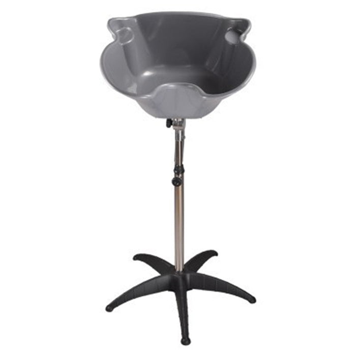 Gray hair washing bowl on a black stand against a white background