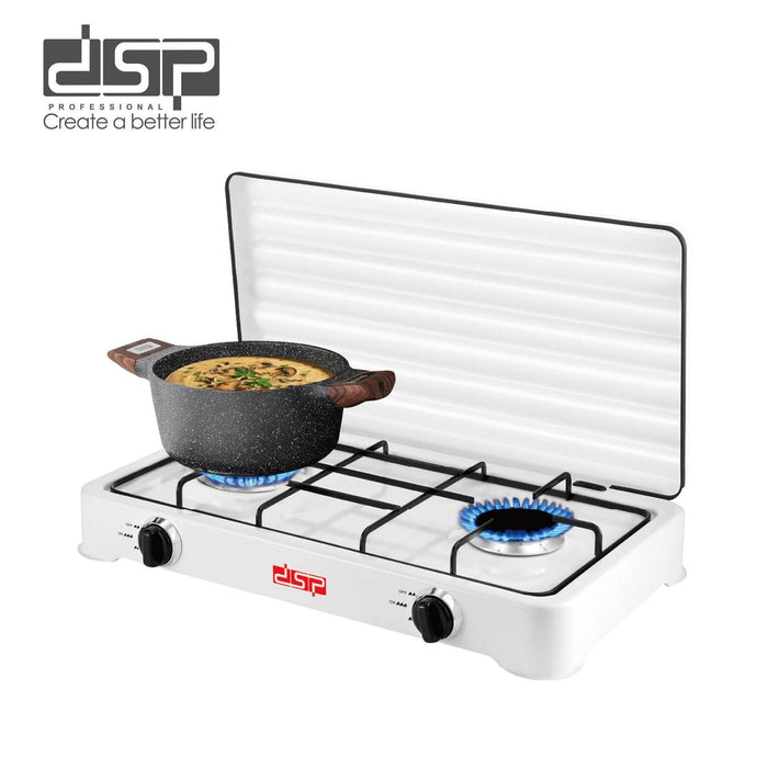 Portable gas stove with a pot on a white background, featuring the DSP brand.