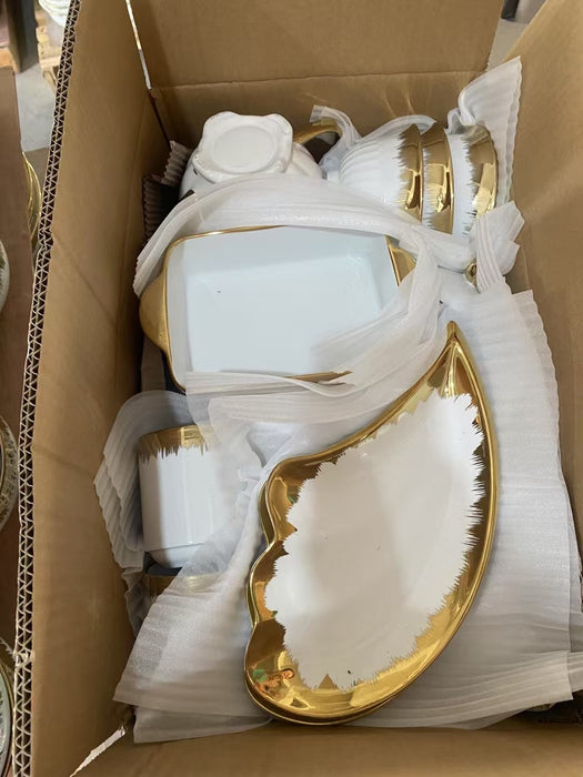 40-50pcs Dinnerware Gold-Edged Electroplated Ceramic Hotel Home Use