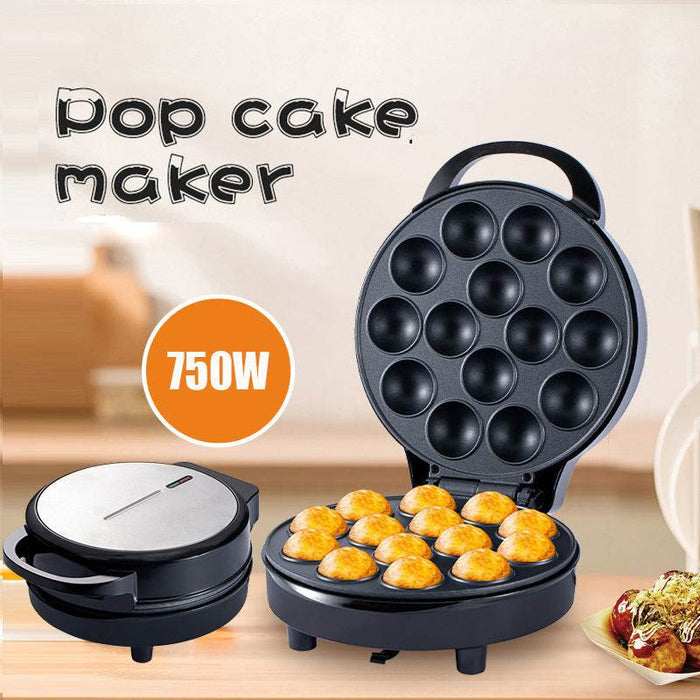 Pop cake maker with 750W rating on a wooden surface