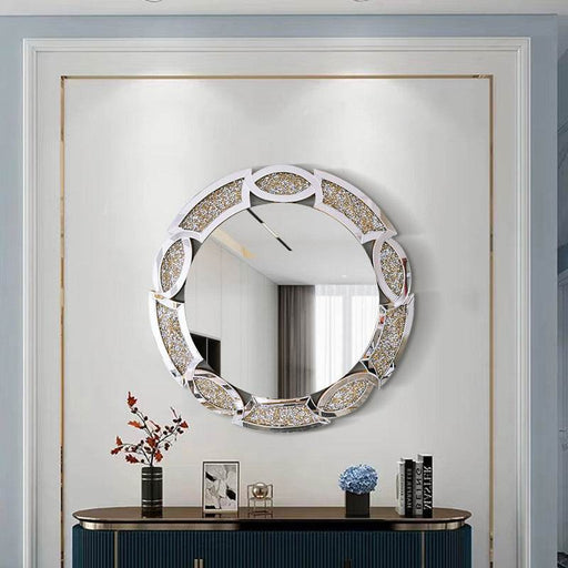 Luxury Circular Decorative Wall Hanging Fireplace Entrance Golden Dining Room Mirror - Dio Kollections