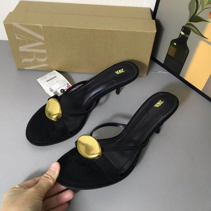 Elegant Black Metal Detail Stiletto Sandals for Women - Dio Kollections