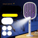 Mosquito swatter with LED light on a table, surrounded by text in Chinese.