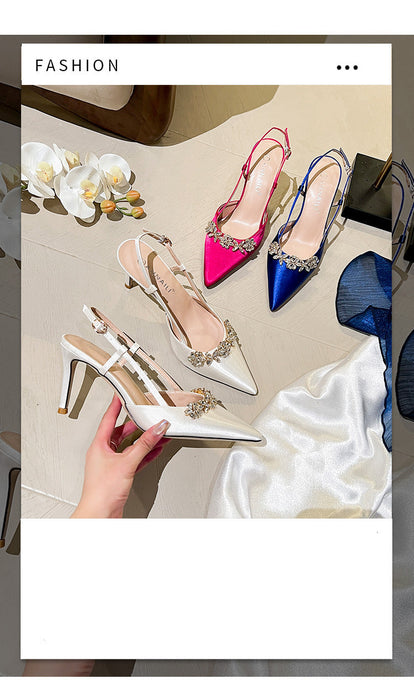 Colorful high-heeled shoes with decorative elements on a light background