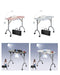 Four views of a portable table with a lamp and black bag on a white background