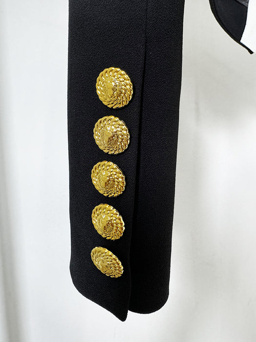 Black coat with gold buttons on a white background