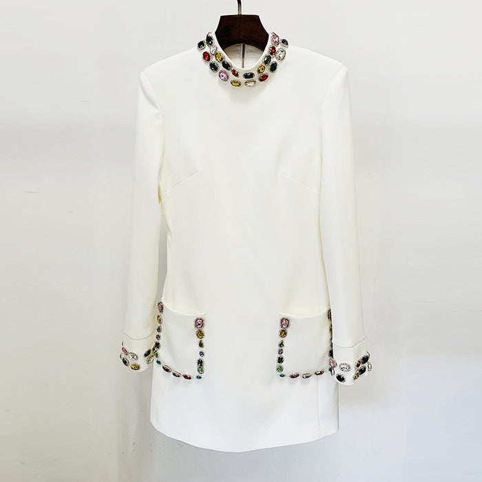 Dio Beaded Diamond Coloured Gemstone Diamond Long-Sleeved Dress