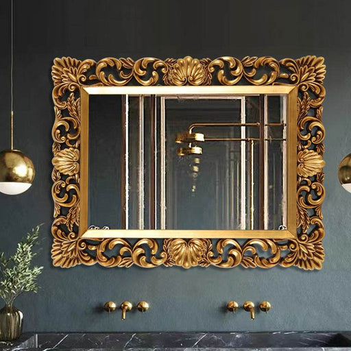 Retro Carved Bathroom Mirror Wall Hanging Toilet Square Fireplace Entrance Decorative Mirror - Dio Kollections
