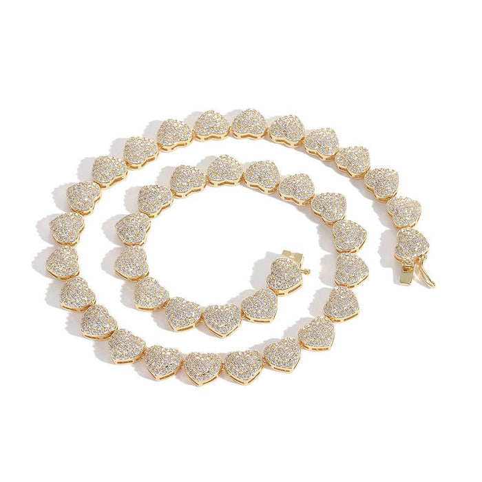 Jewelry Copper Inlaid Zircon Heart Tennis Chain Stacked Trendy Neckwear Couple Love Style - Dio Kollections