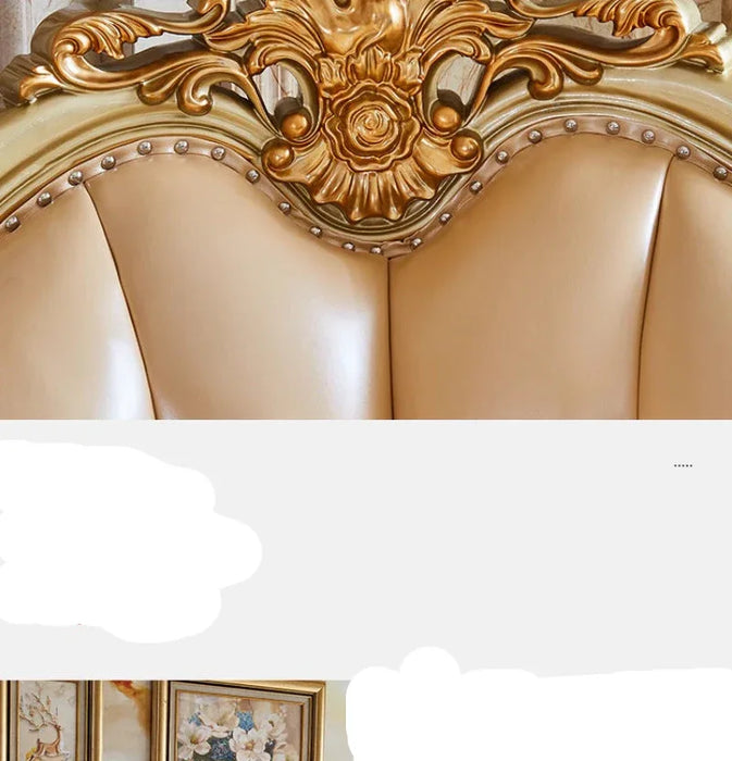 Decorative gold frame with intricate carvings on a beige background
