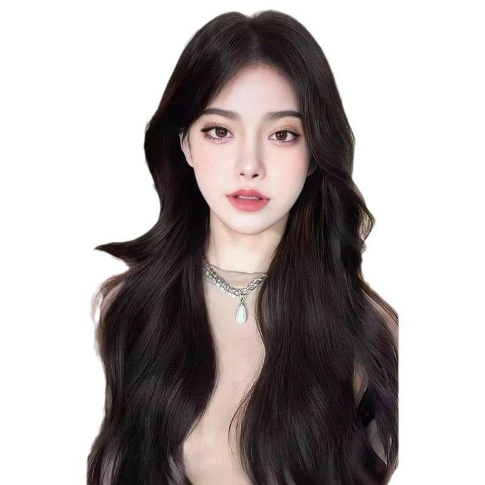 Exquisite Long Black Curly Wig - Mid-Parted Bangs for a Trendy Look