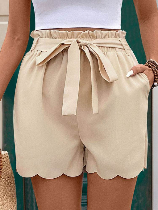 Hot Selling Basic Shorts Elastic Waist Lace Up Shell Edge Solid Color Shorts Pants Women - Dio Kollections