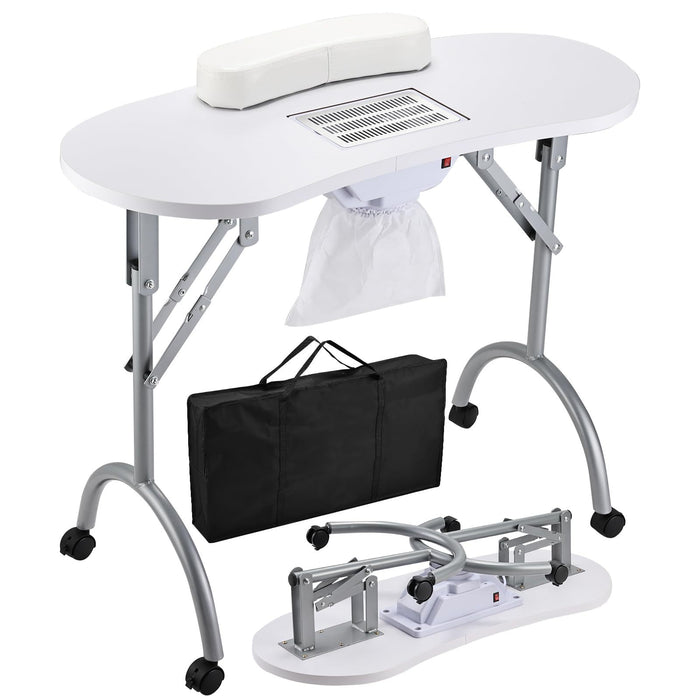 Portable nail table with accessories on a white background