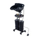 Black salon shampoo bowl with stand and accessories on a white background