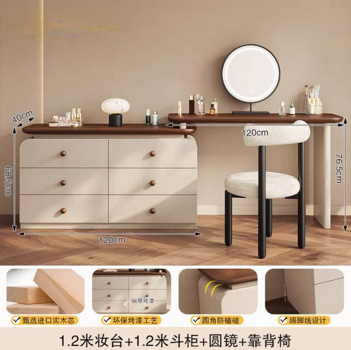 Modern Walnut Solid Wood Dressing Table with Multi-Storage and Mirror Options - Dio Kollections