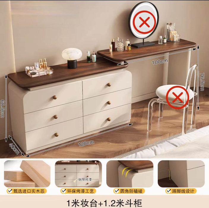 Modern Walnut Solid Wood Dressing Table with Multi-Storage and Mirror Options - Dio Kollections