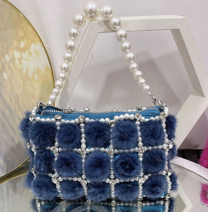 Pearl Diamond Chain Mink Fur French Fairy Single Shoulder Crossbody Bag