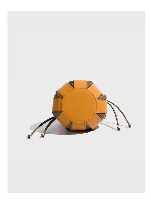 Lotus Pumpkin Contrast Color Stitching Bucket Shoulder Crossbody Bag