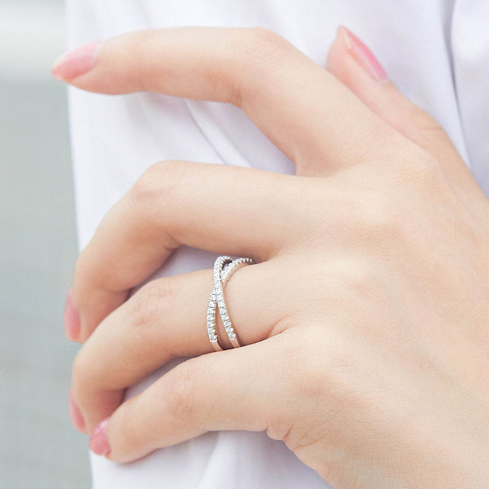 S925 Silver Women's Sterling Row Ring Same Row Diamond Zircon Women's Silver Ring Z+2 1/2 - Dio Kollections