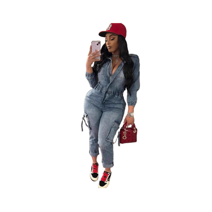 Dio Luxury Women's One-Piece Waist Shaping Washed Denim Pants