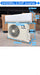 Air conditioning unit with dimensions labeled on a warehouse floor