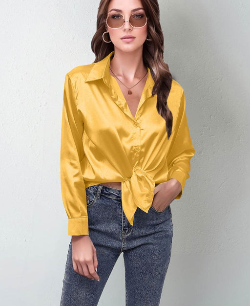 Chic Satin Long Sleeve Shirt - Women's Imitation Silk Top - Dio Kollections