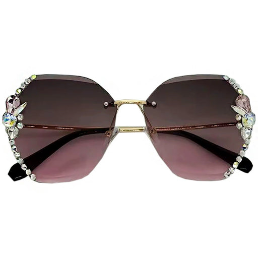 Dio Women's Luxury Designer Gradient Vintage Rimless Rhinestone Lens Sunglasses - Dio Kollections