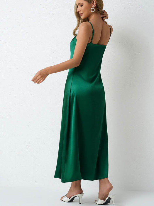 Dio Satin Pleated Sleeveless Diced Skirt Dress - Dio Kollections