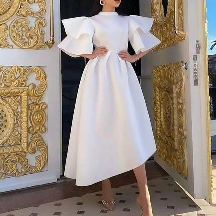 Cocktail Party Dress for Ladies White Fashion Formal Solid Patchwork Half A Turtleneck Evening Dress(White/S) Cocktail Party Dress for Ladies White Fashion Formal Solid Patchwork Half A Turtleneck Evening Dress(White/S)