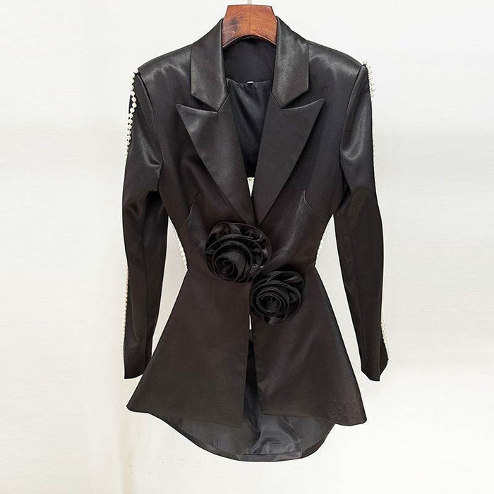 Three-Dimensional Flower Pearl Sequined Mesh Trousers Suit - Dio Kollections