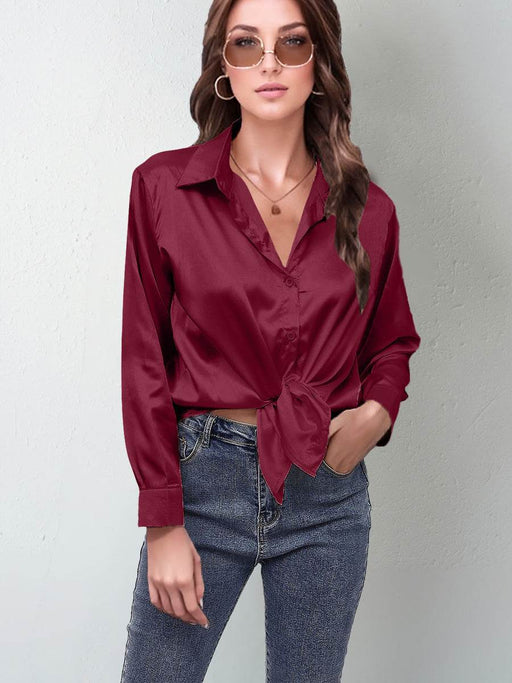 Chic Satin Long Sleeve Shirt - Women's Imitation Silk Top - Dio Kollections