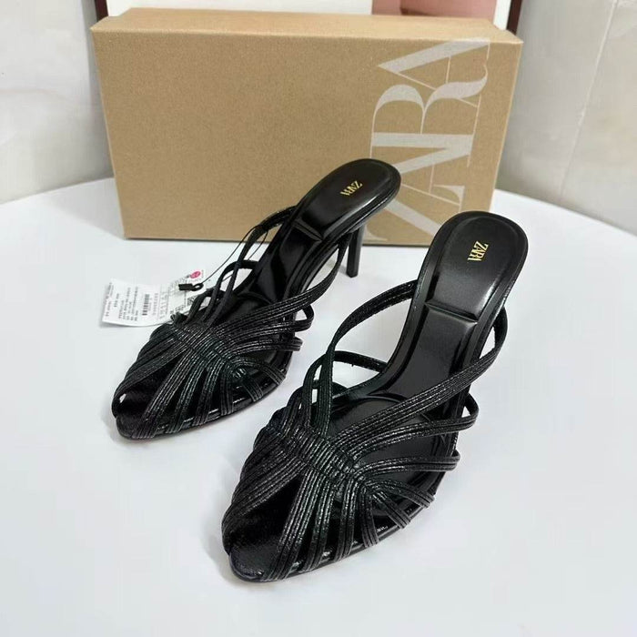 Elegant Gold and Black Mid-Heel Women's Shoes with Buckle and Strap Size 35-42