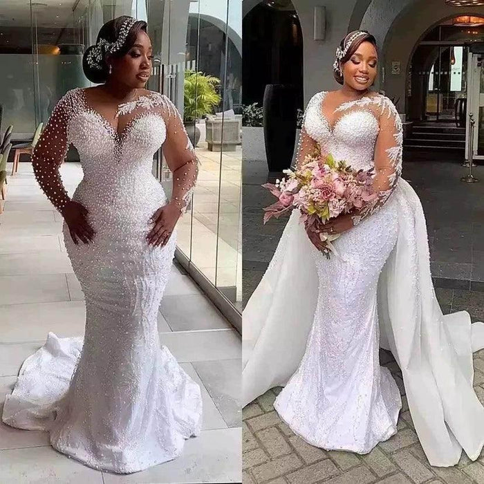 Dio Pearls Beaded Long Sleeve African Mermaid Bridal Wedding Dresses. Dio Kollections Dio Pearls Beaded Long Sleeve African Mermaid Bridal Wedding Dresses. Dio Kollections