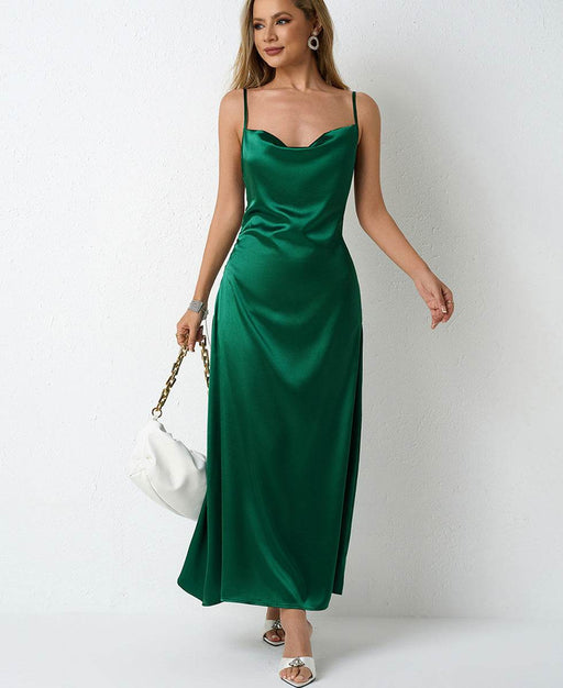 Dio Satin Pleated Sleeveless Diced Skirt Dress - Dio Kollections