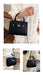 A black crocodile-embossed leather handbag with gold-tone hardware, shown being carried by a person wearing a white blouse. The image includes a large main view and two smaller side views showing different angles of the handbag.
