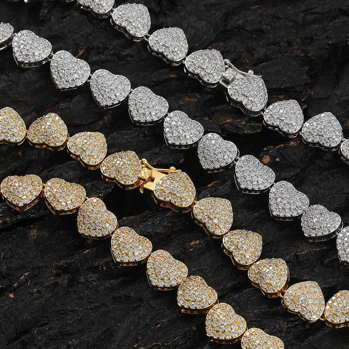 Jewelry Copper Inlaid Zircon Heart Tennis Chain Stacked Trendy Neckwear Couple Love Style - Dio Kollections