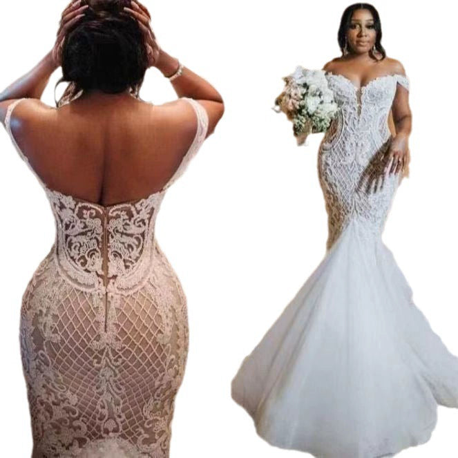 Dio Women's Plus Size off Shoulder Lace Nigerian Mermaid Wedding Dress - Dio Kollections