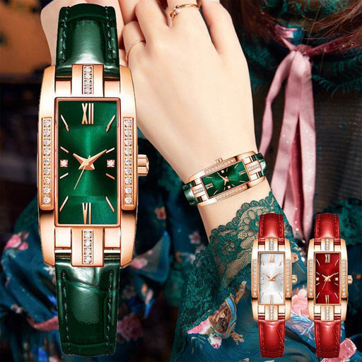 Little Green Diamond-Encrusted Small Square Retro Fashion Women's Watch - Dio Kollections