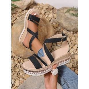 36-42 Sandals One-Strap Thick Sole Buckle Wedge Women's Glossy - Dio Kollections